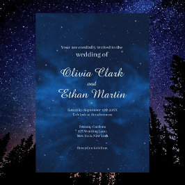 Convite Casamento do Tema Celestial Blue Galaxy Night Sky
