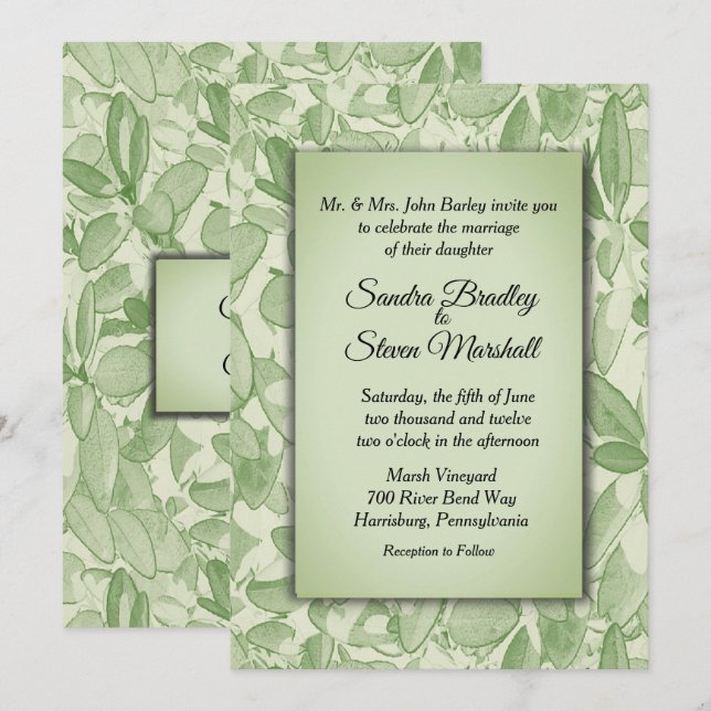 Convite Casamento do Tema da Vintage Verde-Oliva (Frente/Verso)