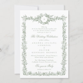 Convite casamento do tradicional sage green frame monogram