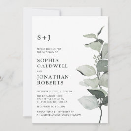 Convite Casamento do website RSVP Eucalyptus Sage Monogram