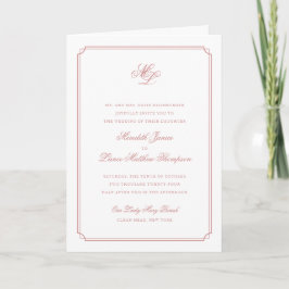 Convite Casamento Dobrado de Script de Blush de Rosa Monog
