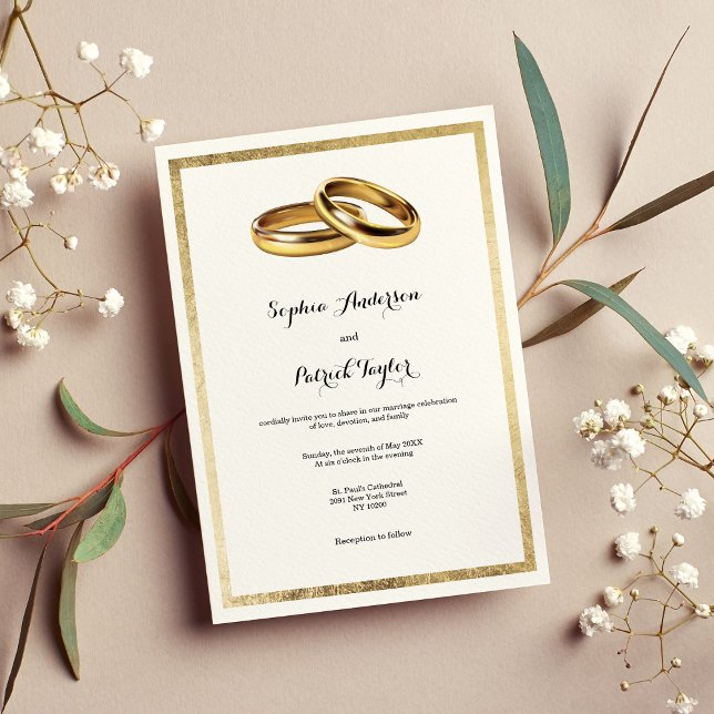 Convite Casamento dos anéis brancos modernos Elegantes (Elegant modern white gold rings Wedding Invitation )