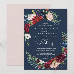 Convite Casamento dos azuis marinhos do jardim   do outono