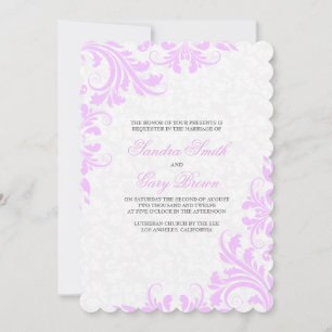 Convite Casamento dos Damascos Brancos de Lavanda Elegante
