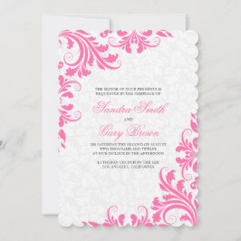 Convite Casamento dos Damascos Brancos do Lace Rosa Elegan