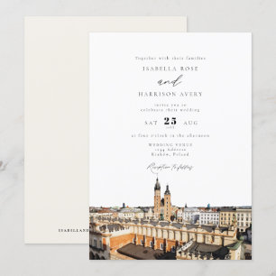 Convite Casamento dos Edifícios Skyline Watercolor Kraków