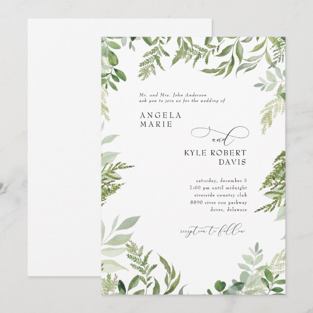 Convite Casamento dos Pais de Eucalipto com Aquarela Moder (Frente/Verso)