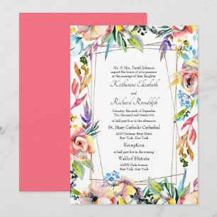 Convite Casamento dos Pais Floral Vibrante Formal Colorido