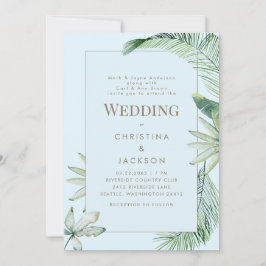 Convite Casamento dos Pais Tropicais Icy Blue Greenery