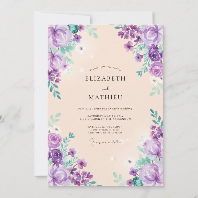 Convite Casamento dos Sonhos Botânicos de Lavanda (Frente)