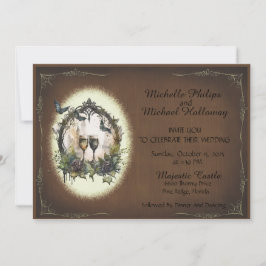 Convite Casamento dos Sonhos de Champanhe Gótico