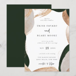 Convite Casamento Dourado abstrato Art Frame Verde