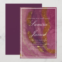 Convite Casamento Dourado Agate Purple Mustard Watercolor 