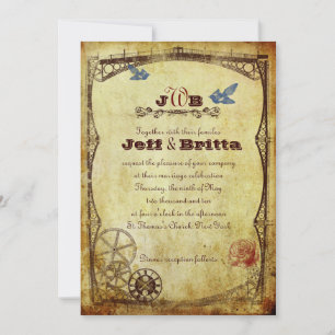 Convite Casamento Dourado antigo de Steampunk do Victorian