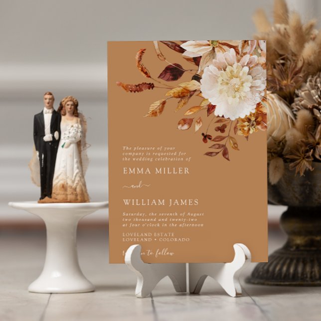 Convite Casamento Dourado Autumn Modern Watercolor Terraco (Gold Autumn Modern Watercolor Terracotta Wedding Invitation
)