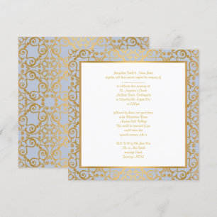 CONVITE CASAMENTO DOURADO AZUL CORNFLOWER MODERNO ELEGANTE