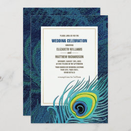 Convite Casamento Dourado Azul Marinho Pavock