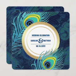 Convite Casamento Dourado Azul Marinho Pavock