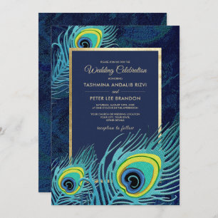Convite Casamento Dourado Azul Marinho Pavock