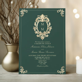 Convite Casamento Dourado Barroco Verde Emerald