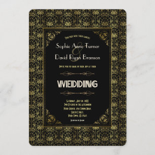 Convite Casamento   Dourado Black Roaring 20s Art Deco