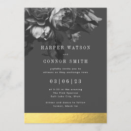 Convite Casamento Dourado Black Stripe Rose Bouquet