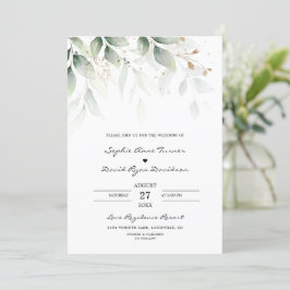 Convite Casamento Dourado Boêmian Eucalyptus Greenery