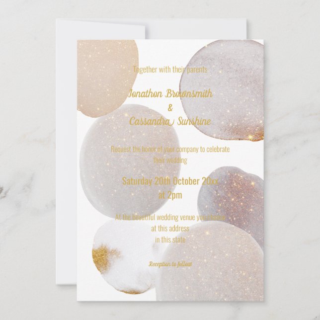 CONVITE CASAMENTO DOURADO BRANCO ABSTRATO MARBLE ELEGANTE (Frente)