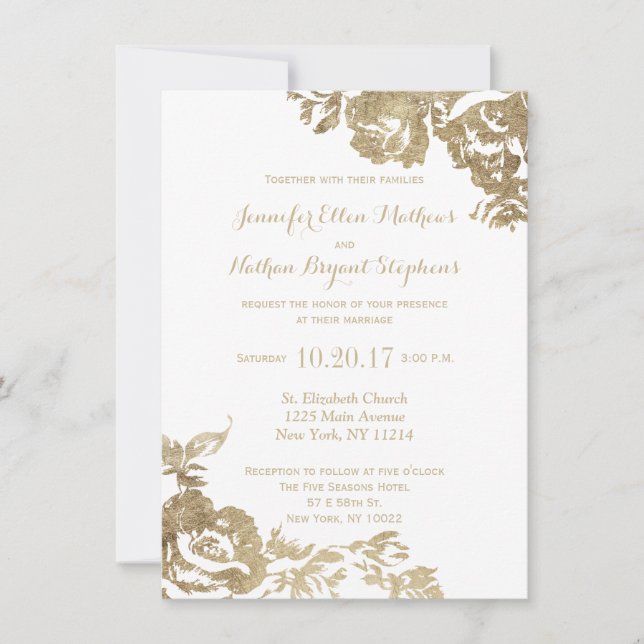 Convite Casamento Dourado Branco Simples e Elegante Modern (Frente)