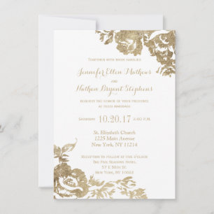 Convite Casamento Dourado Branco Simples e Elegante Modern