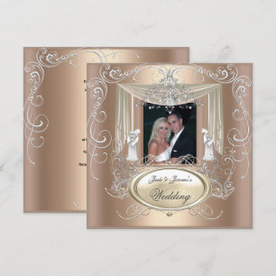 Convite Casamento Dourado Café Creme Prata Ornado Elegante
