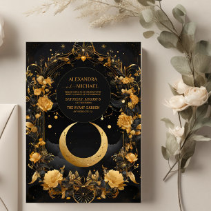 Convite Casamento Dourado Celestial Lua e Estrelas