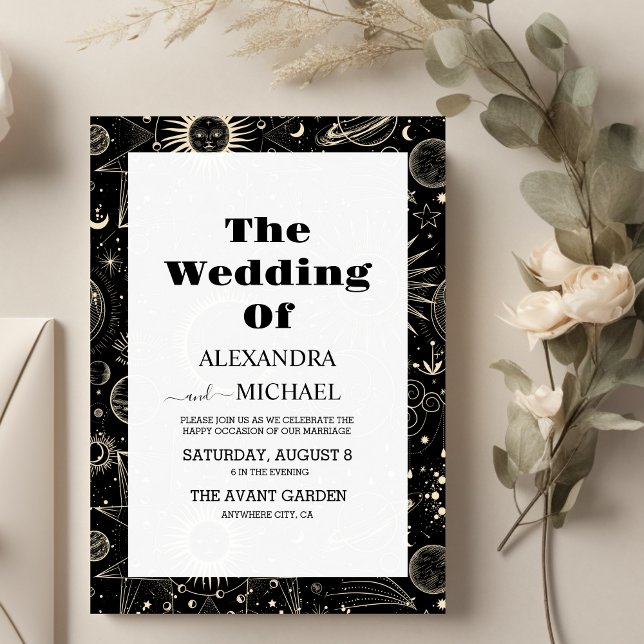 Convite Casamento Dourado Celestial Mystic Moon (Criador carregado)