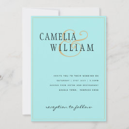 Convite Casamento Dourado Clássico Turquoise Seaglass