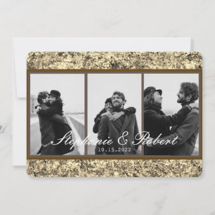 Convite Casamento Dourado com Abstrato de Leitura com Três