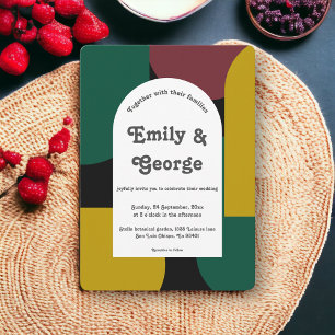 Convite Casamento Dourado com Abstrato preto verde moderno