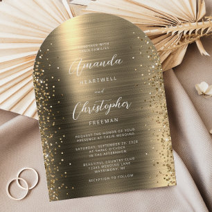 Convite Casamento Dourado com Arco Luminoso de Metal Bruto