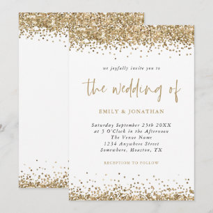 Convite Casamento Dourado com as Fronteiras de Confetti