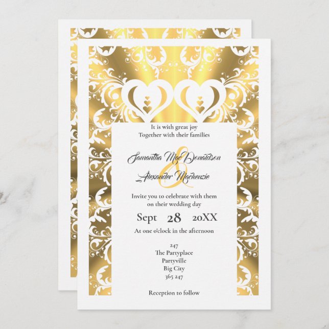 Convite casamento Dourado com cadáveres de papel cortado (Frente/Verso)