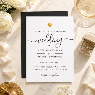 Convite Casamento Dourado com Caligrafia Mínima Moderna