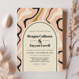 Convite Casamento Dourado com Creme Preto Rosa Arco Suave