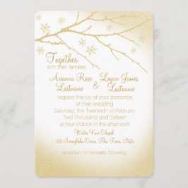 Convite Casamento Dourado com flocos de neve da Woodland d