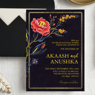 Convite Casamento Dourado com flores selvagens indígenas