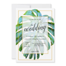 Casamento Dourado com Folha de Monstera Tropical