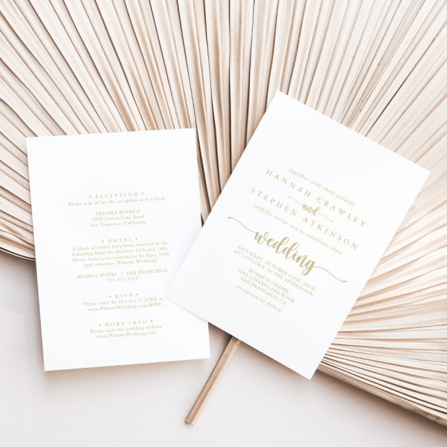 Convite Casamento Dourado com Frente e Trás de Caligrafia (Criador carregado)