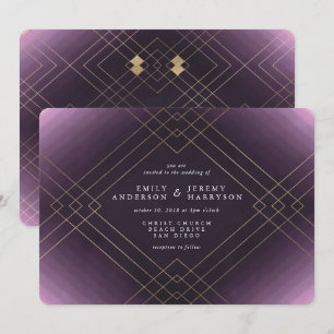 Convite Casamento Dourado com Gatsby Purple Diamond