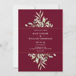 Convite Casamento Dourado com Greenery Burgundy