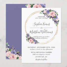 Convite Casamento Dourado com Lavanda Roxo-Roxo