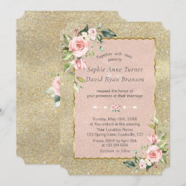Convite Casamento Dourado com Luminosas , Lindo-Rosa