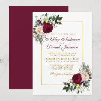 Casamento Dourado com Moldura Burgundy Floral Gree